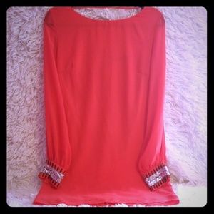 Ark&Co - Coral Sheer Sleeve Beaded Cuff Dress